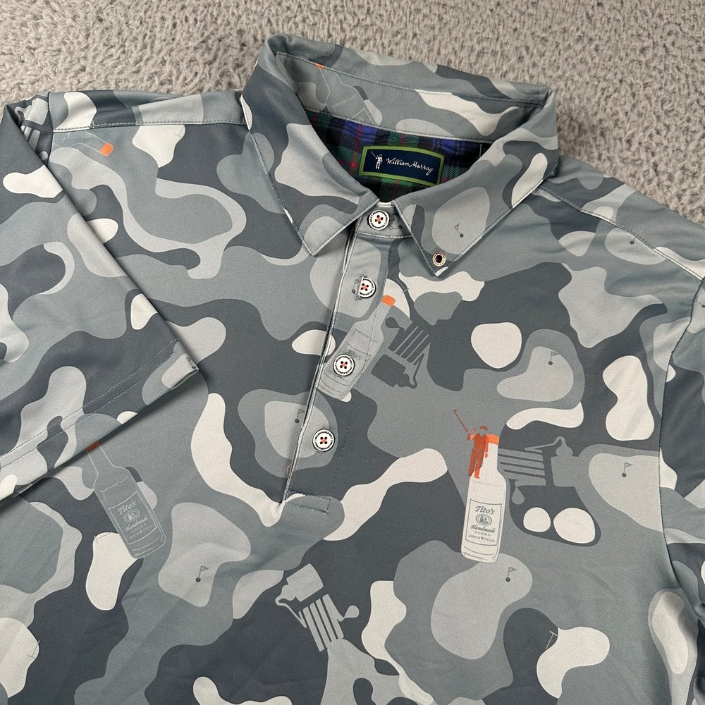 William Murray Polo Shirt Men's Medium‎ Gray Camouflage Titos Vodka